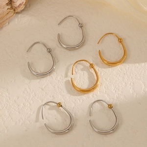 Minimalist 18k gold and silver C-shaped stainless steel hoop earrings set for women