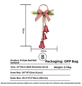Detail view of 38cm Christmas bells with plaid bow and artificial pine needles
