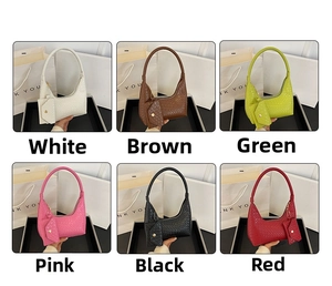 Detail view of woven hobo shoulder bags in six colors with matching coin purses