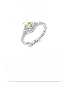 Detail of 925 sterling silver crown ring with pear-shaped yellow zircon and measurements