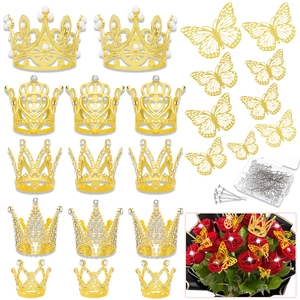 Mini Crown Tiara Alloy Rhinestone Faux Artificial Pearl Hair Accessory Princess Birthday Party Decoration Cake Topper Ornament