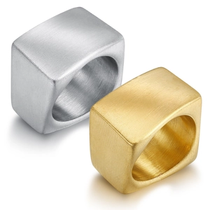 Brushed stainless steel square rings for men in silver and gold minimalist finishes