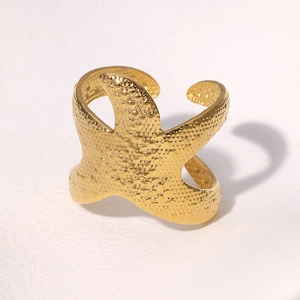 Minimalist gold starfish open ring with textured granular finish for women