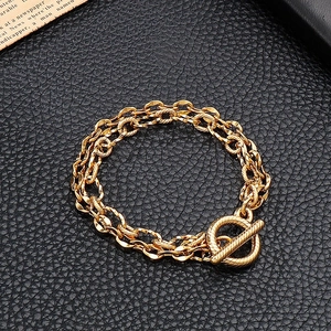 Double Layer Chain Bracelet 316L Stainless Steel OT Toggle Clasp Hip Hop Simple Jewelry For Men