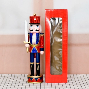 36cm Christmas nutcracker wooden soldier in sequined uniform with red gift box