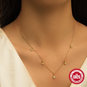 S925 sterling silver gold necklace with sparkling starburst pendants for women