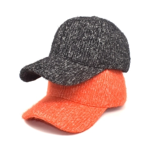 Classic knitted warm baseball caps in dark grey and bright orange for autumn and winter