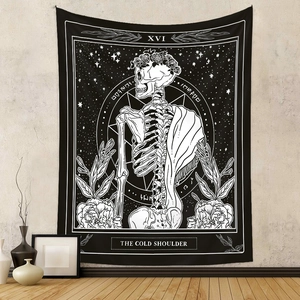 Tarot Card Tapestry Wall Hanging Polyester Skeleton Skull Raven Mushrooms Gothic Bohemian Home Decor For Bedroom Living Room
