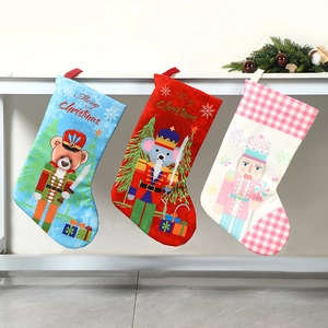 Nutcracker Christmas Stockings Plush Hanging Gift Bag Candy Pouch Large Holiday Party Home Ornament Decor Kids Adults
