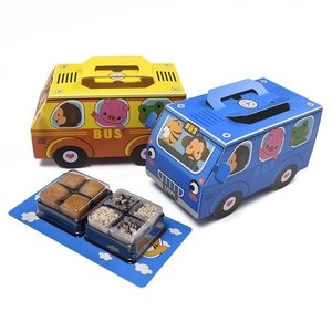 Creative cartoon bus shaped paper gift box for pastries in yellow and blue colors