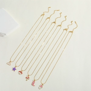 Minimalist 14K gold plated necklace set with enamel star and heart shaped pendants