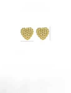 Detailed size chart for 18K gold brass heart-shaped beaded earrings measuring 20.2x20mm