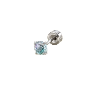 Single 4mm gradient blue zircon cartilage stud earring with flat back on white background
