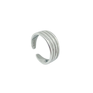 Minimalist S925 sterling silver four-line open toe ring with polished texture finish