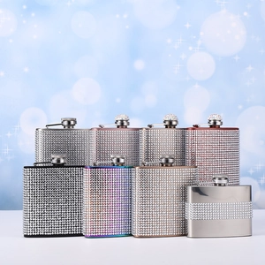 Detailed collection of 6oz stainless steel flasks covered in colorful luxury rhinestones