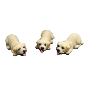 Three-piece set of realistic resin Golden Retriever puppy figurines for micro landscapes