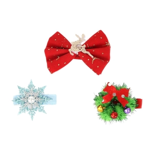 Christmas hair clip set featuring red reindeer bow, snowflake, and bell wreath decors