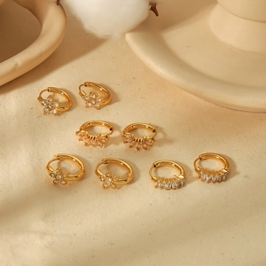 Stainless Steel Geometric Rhinestone Hoop Earrings For Women 18K Gold Plated Minimalist Leaf Heart Star Earrings Jewelry