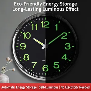 Luminous Wall Clock Silent Quartz Movement Modern Minimalist Circular Glow In Dark Home Living Room Bedroom Office Decor Plastic Frame