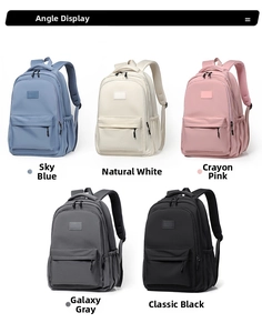 Detailed grid view showing five stylish backpack colors including Sky Blue and Galaxy Grey