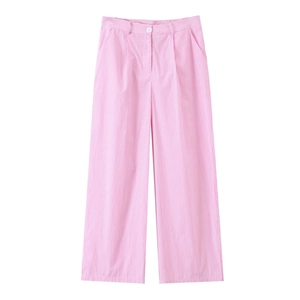 Pantaloni casual larghi a righe verticali rosa e bianche da donna con vita alta