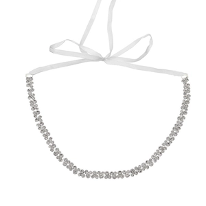 Ceinture de mariée élégante en strass argentés avec rubans en satin blanc pour robe de mariée
