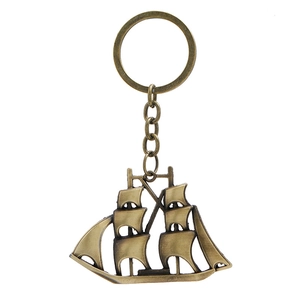 Vintage bronze sailing ship keychain with detailed three-mast nautical anchor pendant