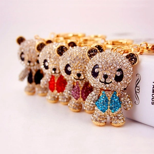 Cute Cartoon Panda Rhinestone Keychain Metal Inlaid Zinc Alloy Animal Bag Pendant Sparkling Keyring For Women Gift