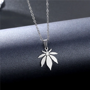 Silver stainless steel maple leaf pendant necklace with elegant adjustable thin chain