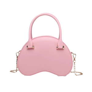 Fashionable pink PVC jelly handbag with crescent shape and golden chain strap