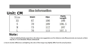 Detailed size chart for vintage loose denim pants with measurements in centimeters