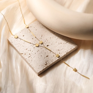 Elegant 18K gold plated stainless steel butterfly and bar pendant necklace for women