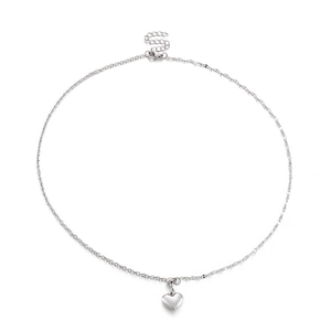 Minimalist silver heart pendant necklace in titanium steel with adjustable link chain