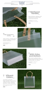 Detail of frosted PP gift bag showing reinforced fabric handles and secure metal rivets