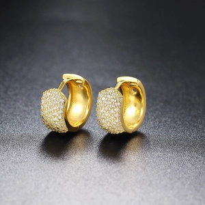 Hypoallergenic 18k gold plated 5-row zircon huggie earrings with iced out micro pave gems