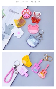 DIY resin keychain charms in shapes of cat paws and stars with colorful glitter fills