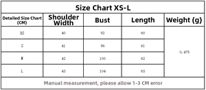 Size chart for women's casual vest and high waist straight trousers set from XS to L