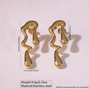 Detailed view of golden molten lava earrings with height and width measurements