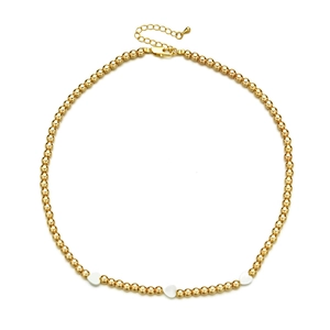 French vintage gold beaded necklace with three white heart pendants for women