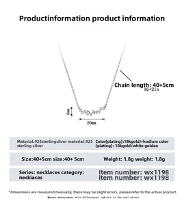 Detailed size specifications of the S925 sterling silver smile necklace with CZ stones