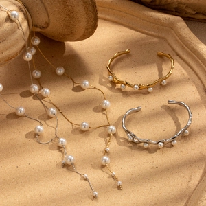 Elegant Stainless Steel Jewelry Necklace And Bracelet With Artificial Pearls Minimalist Commute Style Women Accessories