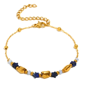 Minimalistisches 18K vergoldetes Edelstahlarmband mit blauen Sternenperlen und Charms