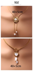 Detail of layered gold necklaces with pearl pendants and 40+5cm adjustable chain length