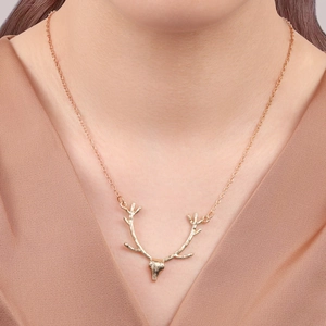Elegant gold reindeer antler pendant necklace for women with adjustable fine chain