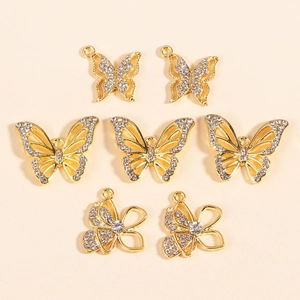 Golden butterfly rhinestone alloy pendants for DIY necklaces and jewelry making