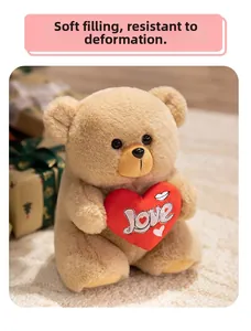 Detail of soft plush teddy bear with a red Love heart and high quality texture