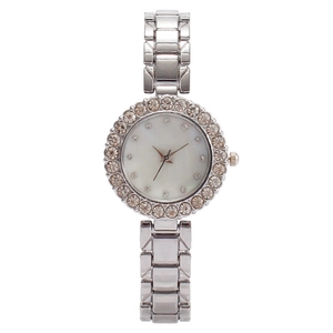 Damen Quarzuhr Mit Strasslünette Perlmutt Zifferblatt Metallarmband Mode Elegante Armbanduhr