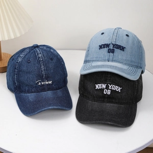 Washed Denim Baseball Cap Vintage Embroidered Adjustable Curved Brim Casual Outdoor Sun Hat For Men Women