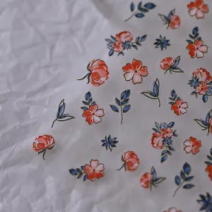 Stickers ongles 3D en relief motif fleurs de kapok rouges et feuilles bleues TS-2694