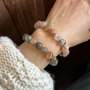 Natural Multi-color Rutilated Quartz Beaded Bracelet Minimalist Round Crystal Gemstone Elastic Jewelry For Women